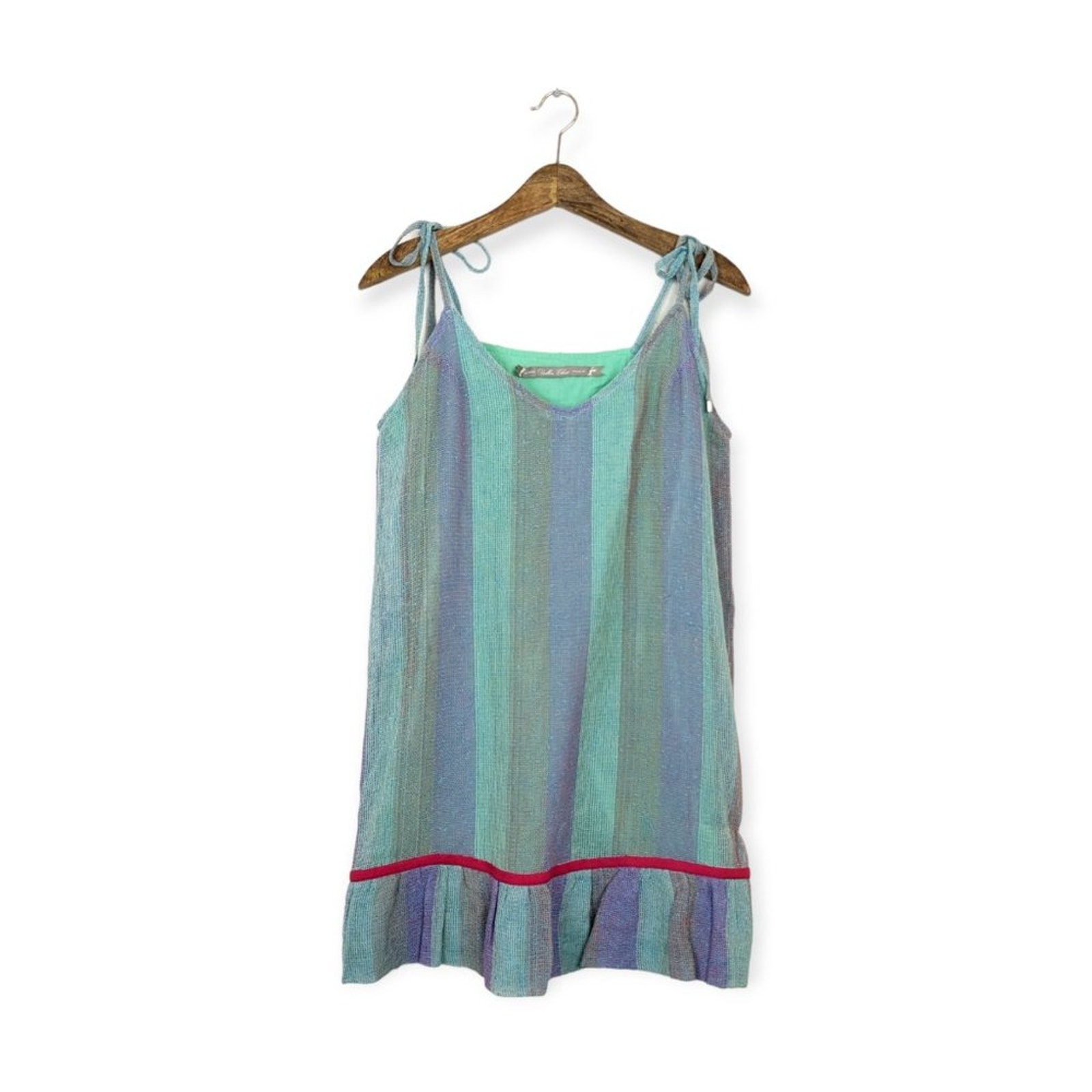 Dallin Chase Striped Basket Multicolored Shoulder Tie Mini Dress Size M